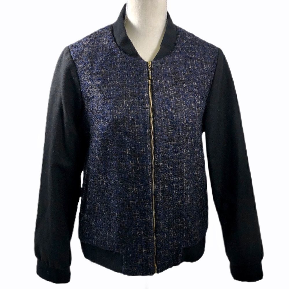 Sézane Black Navy Tweed ZIP Up Jacket Size S